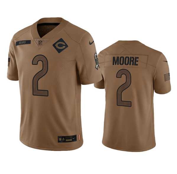 Mens Chicago Bears #2 DJ Moore 2023 Brown Salute To Service Limited Football Stitched Jersey Dyin